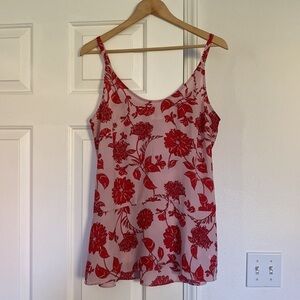 Cabi floral pink and red tank top with adjustable straps.